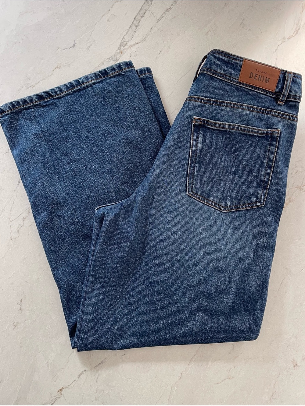 SEZANE Le Crop Wide Leg High Rise Blue Jeans - GUC - MRP $185 - Size 40/8 US